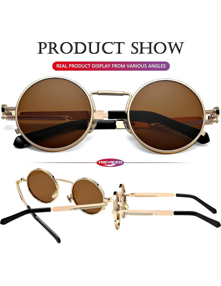 Gafas de sol redondas AIEYEZO steampunk UV 100% marco metálico