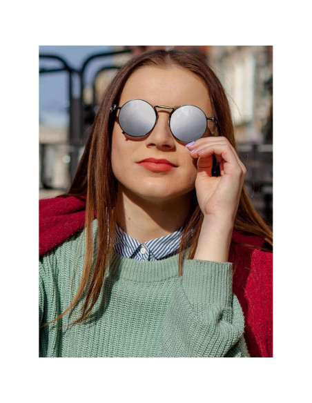 Gafas de sol redondas AIEYEZO steampunk con lentes UV