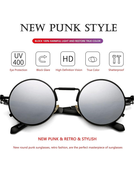 Gafas de sol redondas AIEYEZO steampunk con lentes UV