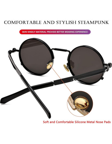Gafas de sol redondas AIEYEZO steampunk con lentes UV