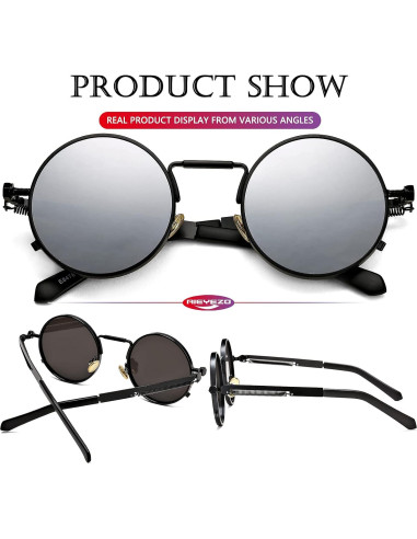 Gafas de sol redondas AIEYEZO steampunk con lentes UV