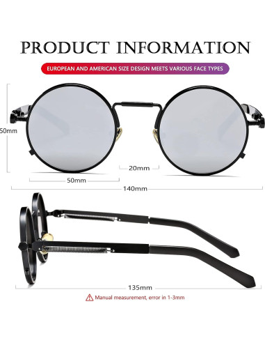 Gafas de sol redondas AIEYEZO steampunk con lentes UV