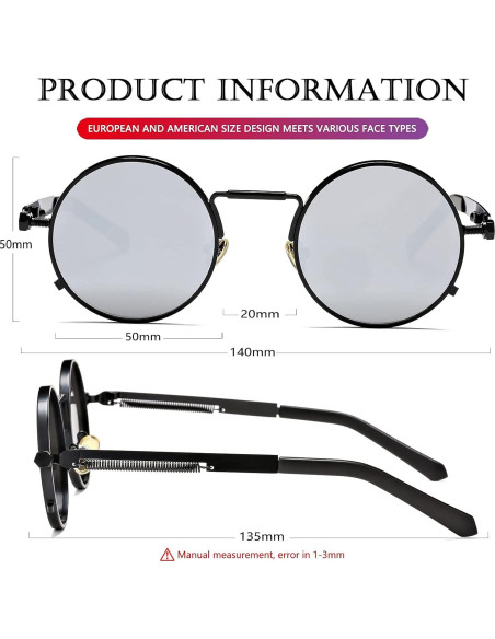 Gafas de sol redondas AIEYEZO steampunk con lentes UV