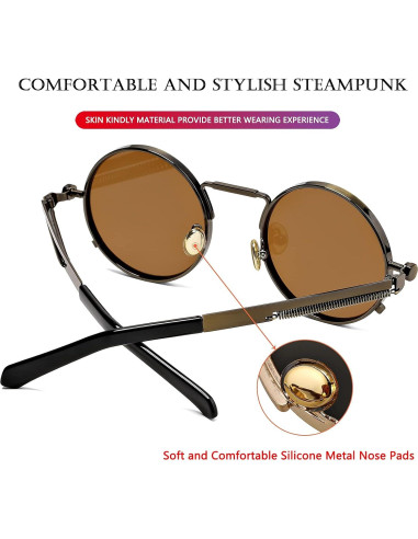 Gafas de sol redondas AIEYEZO steampunk UV 100% bronce