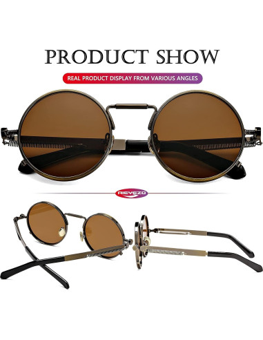 Gafas de sol redondas AIEYEZO steampunk UV 100% bronce