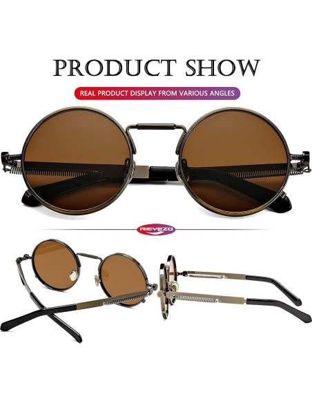 Gafas de sol redondas AIEYEZO steampunk UV 100% bronce