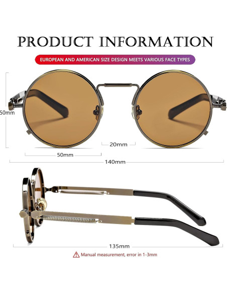 Gafas de sol redondas AIEYEZO steampunk UV 100% bronce