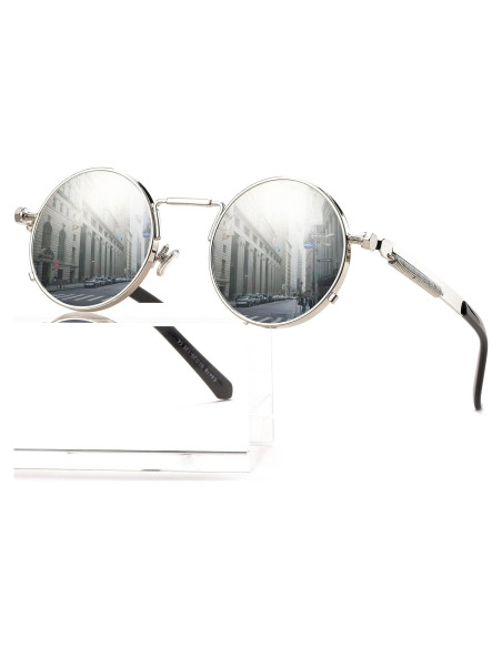 Gafas de sol redondas AIEYEZO plata espejo 50mm UV