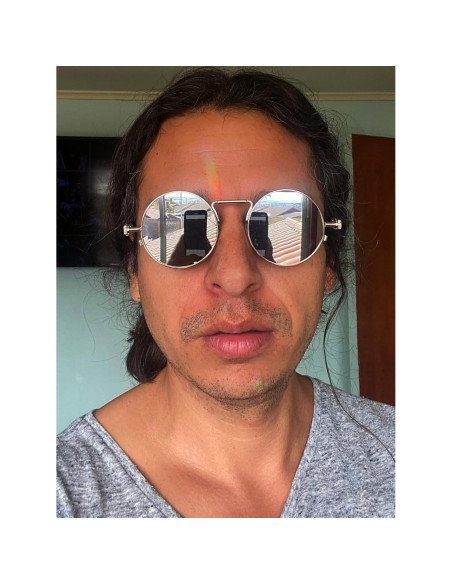 Gafas de sol redondas AIEYEZO plata espejo 50mm UV