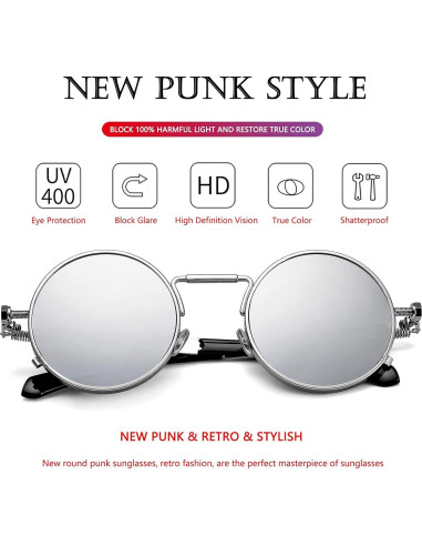 Gafas de sol redondas AIEYEZO plata espejo 50mm UV