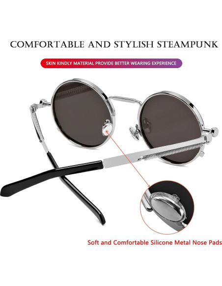 Gafas de sol redondas AIEYEZO plata espejo 50mm UV