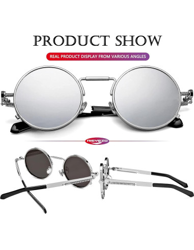 Gafas de sol redondas AIEYEZO plata espejo 50mm UV