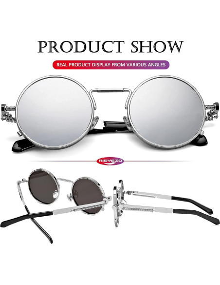 Gafas de sol redondas AIEYEZO plata espejo 50mm UV