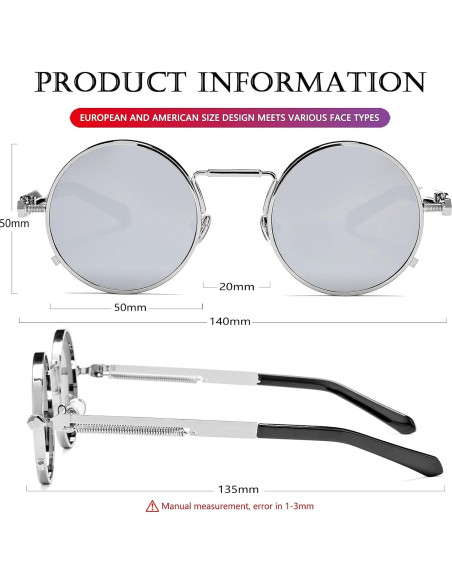 Gafas de sol redondas AIEYEZO plata espejo 50mm UV