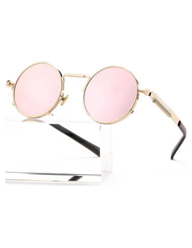 Gafas de sol redondas AIEYEZO oro espejo rosado UV 100%