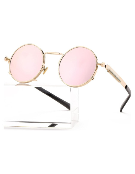 Gafas de sol redondas AIEYEZO oro espejo rosado UV 100%
