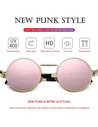 Gafas de sol redondas AIEYEZO oro espejo rosado UV 100%