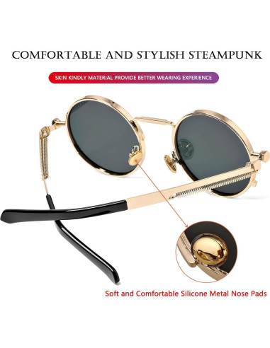 Gafas de sol redondas AIEYEZO oro espejo rosado UV 100%