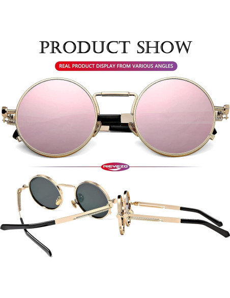 Gafas de sol redondas AIEYEZO oro espejo rosado UV 100%