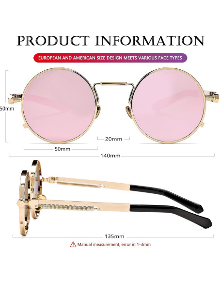 Gafas de sol redondas AIEYEZO oro espejo rosado UV 100%