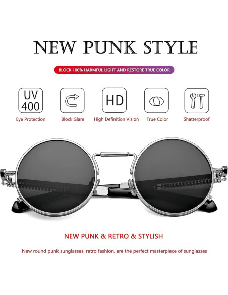 Gafas de sol redondas AIEYEZO steampunk con marco metálico