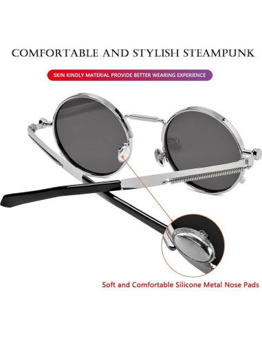 Gafas de sol redondas AIEYEZO steampunk con marco metálico