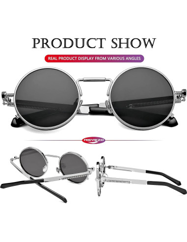 Gafas de sol redondas AIEYEZO steampunk con marco metálico