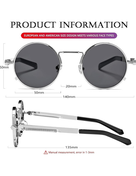 Gafas de sol redondas AIEYEZO steampunk con marco metálico