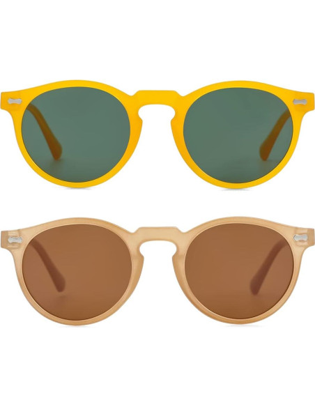Gleyemor Gafas de Sol Polarizadas UV400 Redondas Unisex