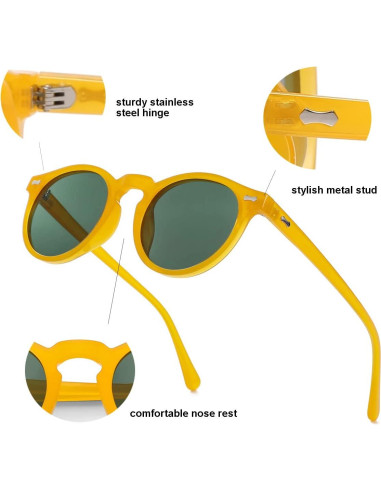 Gleyemor Gafas de Sol Polarizadas UV400 Redondas Unisex