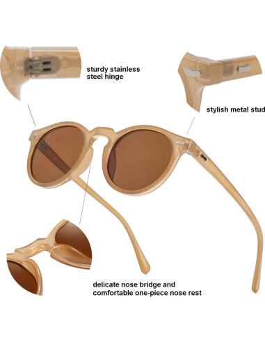Gleyemor Gafas de Sol Polarizadas UV400 Redondas Unisex