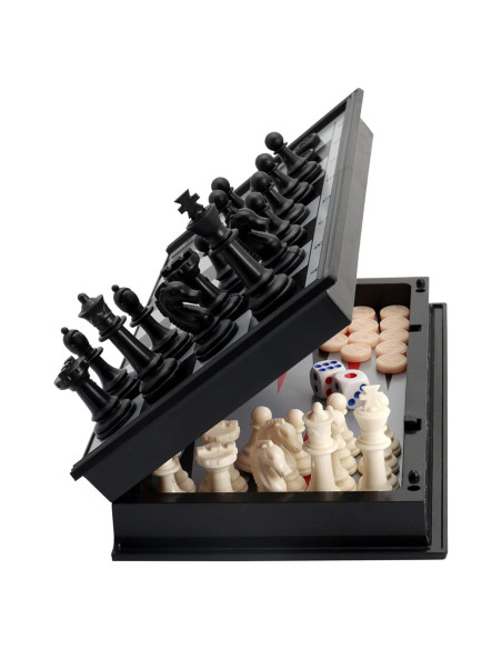 Set de Ajedrez Magnético 10" KAILE - 3 en 1 Viaje Damas Backgammon