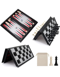 Set de Ajedrez Magnético 10" KAILE - 3 en 1 Viaje Damas Backgammon 2