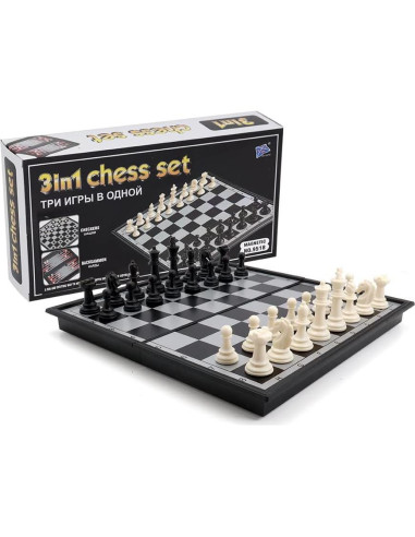 Set de Ajedrez Magnético 10" KAILE - 3 en 1 Viaje Damas Backgammon