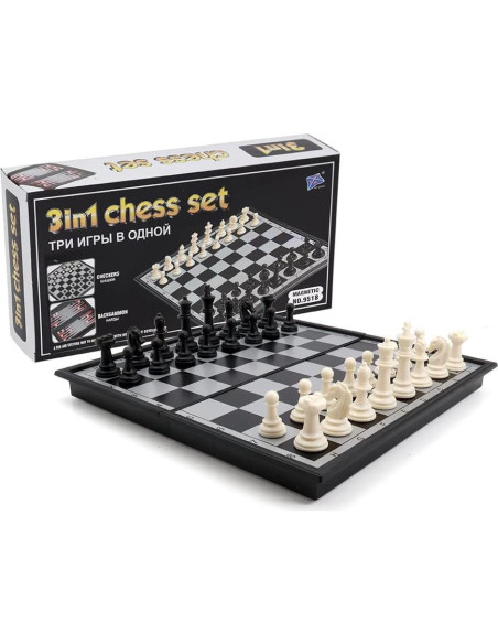 Set de Ajedrez Magnético 10" KAILE - 3 en 1 Viaje Damas Backgammon
