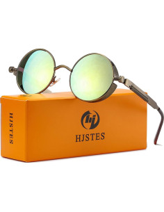 Gafas de sol redondas steampunk HJSUN10 doradas 46mm 2