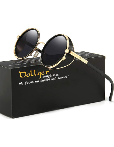 Gafas de Sol Steampunk Dollger Redondas UV400 Metal Dorado