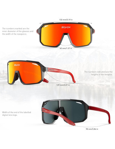 Gafas de Ciclismo SCVCN DZ-S62 UV400 Unisex Rojo Negro