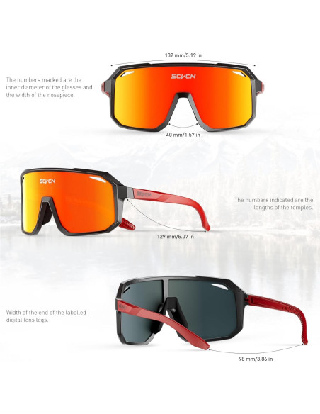 Gafas de Ciclismo SCVCN DZ-S62 UV400 Unisex Rojo Negro