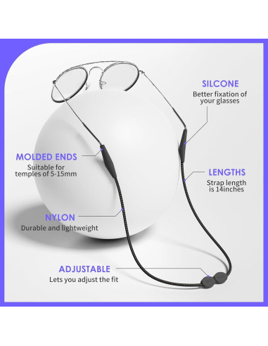 Correa para Gafas 3 Pcs - Ajustable 35,56 cm - Negro Marrón Azul