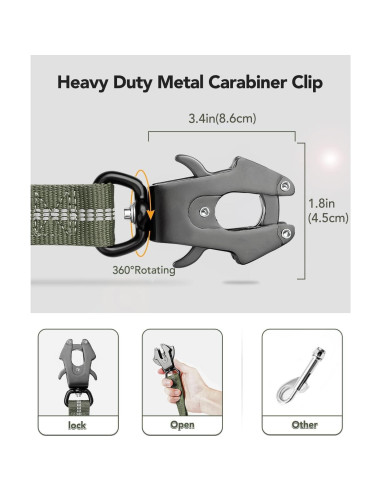 Correa Táctica para Perros Joytale 1.22-1.83m Bungee Verde Militar