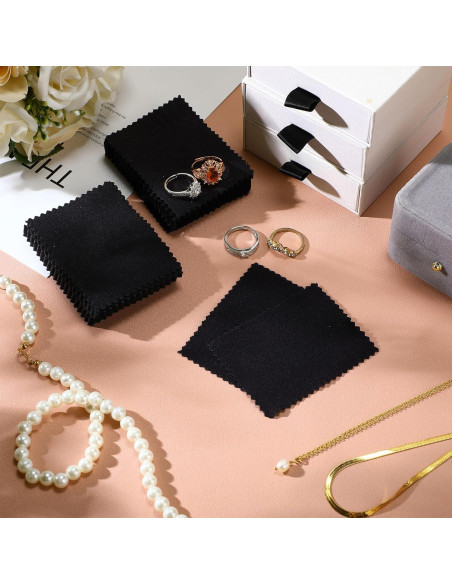 200 Paños de Limpieza de Joyería Tatuo Microfibra 6x8 cm Negro
