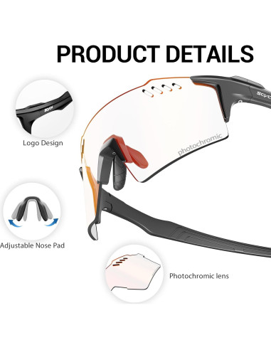 Gafas de Ciclismo Fotoquímicas SCVCN UV400 TR90 Negro