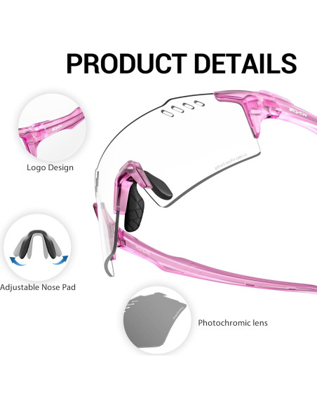 Gafas de Ciclismo Fotochromáticas SCVCN TR90 UV400 Rosa