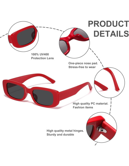 Gafas de Sol Rectangulares JASPIN UV400 Unisex Rojo