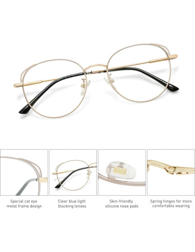 Gafas de luz azul SOJOS Cat Eye para mujer con marco metal