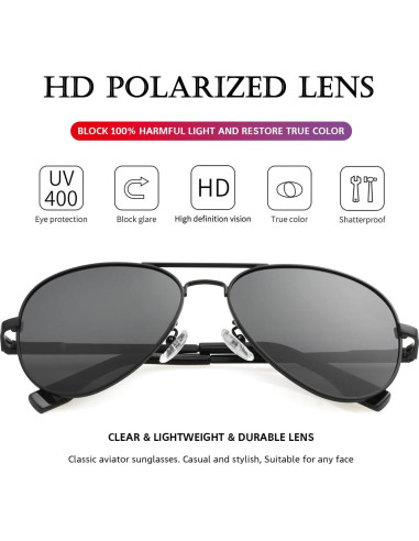 Gafas de sol aviador polarizadas PORADAY 58mm marco metal