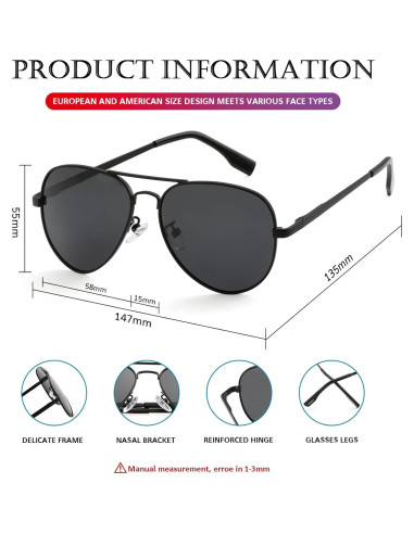 Gafas de sol aviador polarizadas PORADAY 58mm marco metal