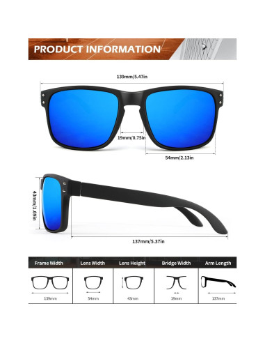 Gafas de Sol Polarizadas KALIYADI Estilo Vintage UV 3 Piezas