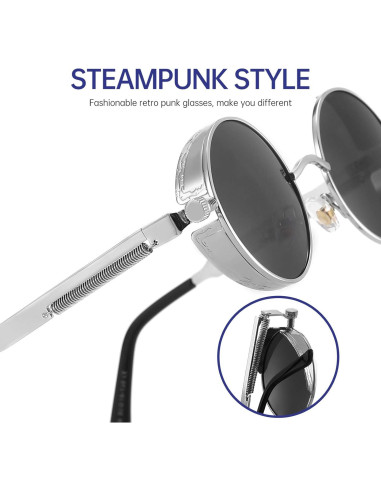 Gafas de sol Steampunk Gysnail UV400 Plata para mujeres